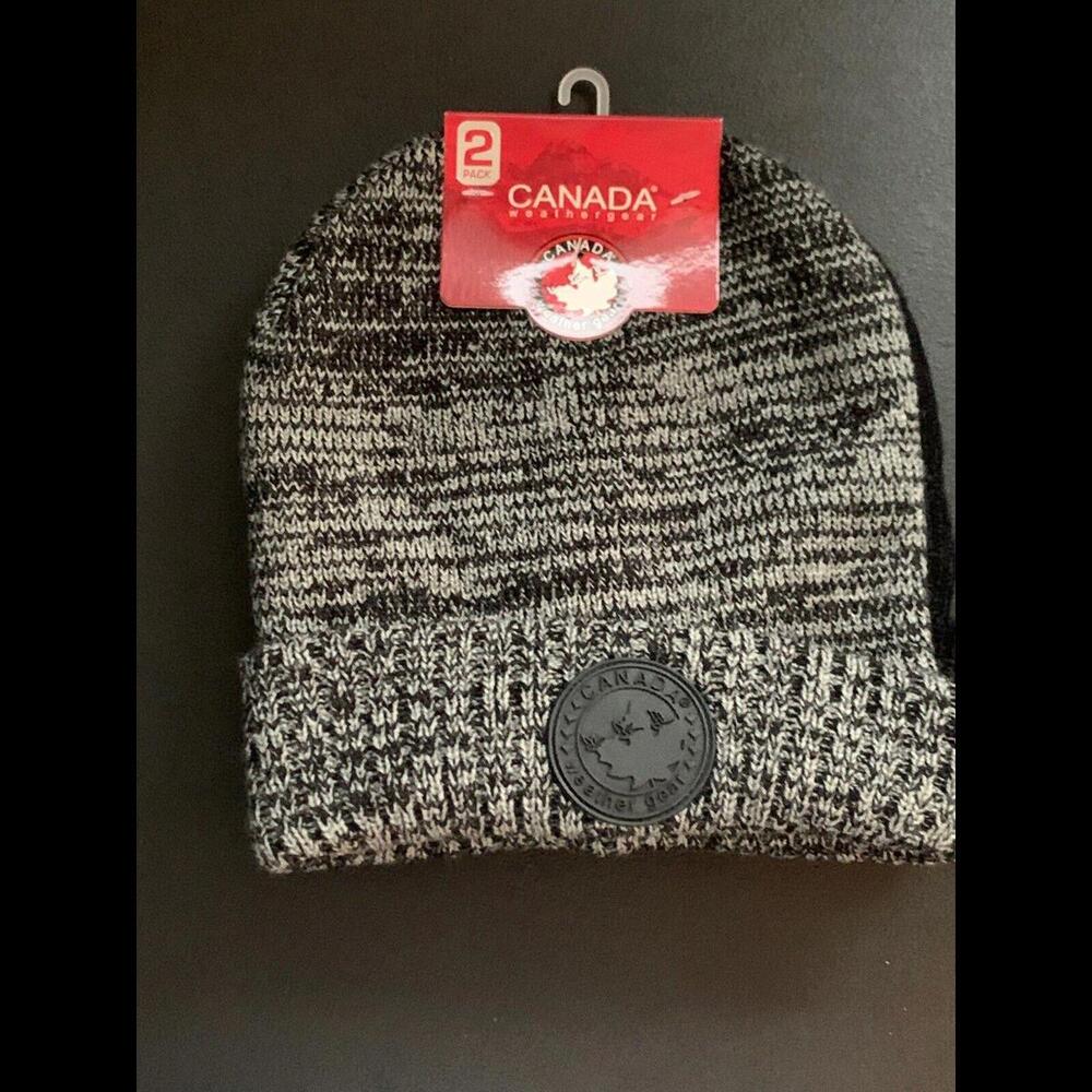 Canada Weather Gear Men’s 2 Pack Beanies Hats NEW Black Gray NEW